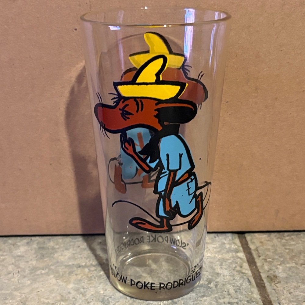 Vintage '1973 Slow Poke Rodriguez' Cartoon Glass - Yellow Hat, Blue Outfit